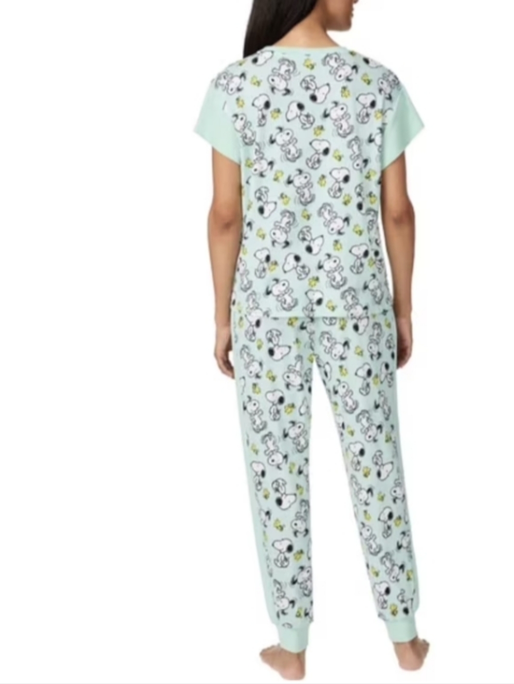 New Licensed Peanuts Pajamas Sleep Set Size XL Snoopy Woodstock Joggers Green - Picture 2 of 5